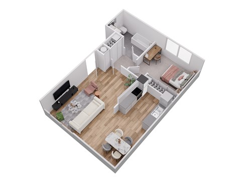 Floor plan for 1 bed, 1 bath, 626 sqft